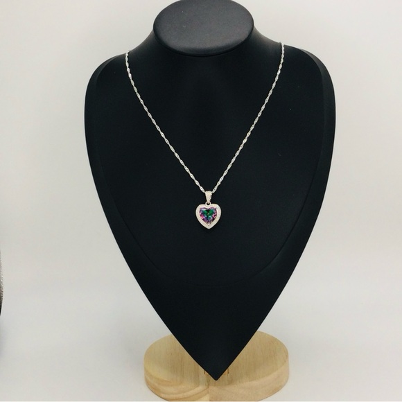 Jewelry - 2.3 CT Mystic Topaz Heart Halo Necklace 925 Sterling Silver 18”